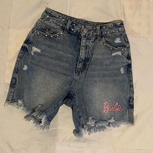 Forever 21 Barbie Blue Jean Shorts with Pink Embroidery